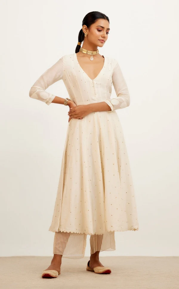 IVORY ZARI DETAILED ANARKALI SET