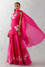 FUCHSIA PINK EMBROIDERED SHARARA SET