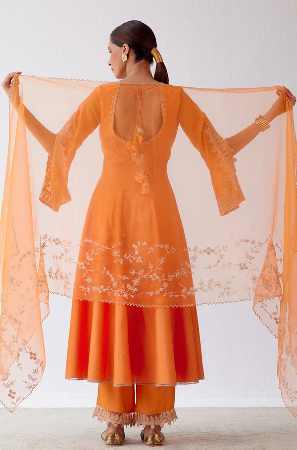 ORANGE DORI EMBROIDERED ANARKALI SET