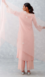 BLUSH PINK EMBROIDERED WOVEN CHANDERI KURTA SET