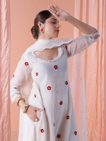 Ivory Embroidered Chanderi Kurta with Pants and Dupatta- Set of 3