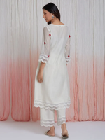 Ivory Embroidered Chanderi Kurta with Pants and Dupatta- Set of 3