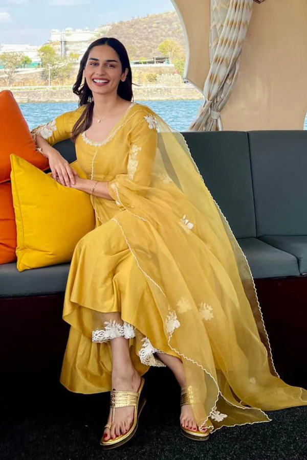 MUSTARD YELLOW EMBROIDERED ANARKALI SET