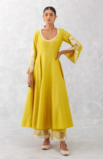 MUSTARD YELLOW EMBROIDERED ANARKALI SET