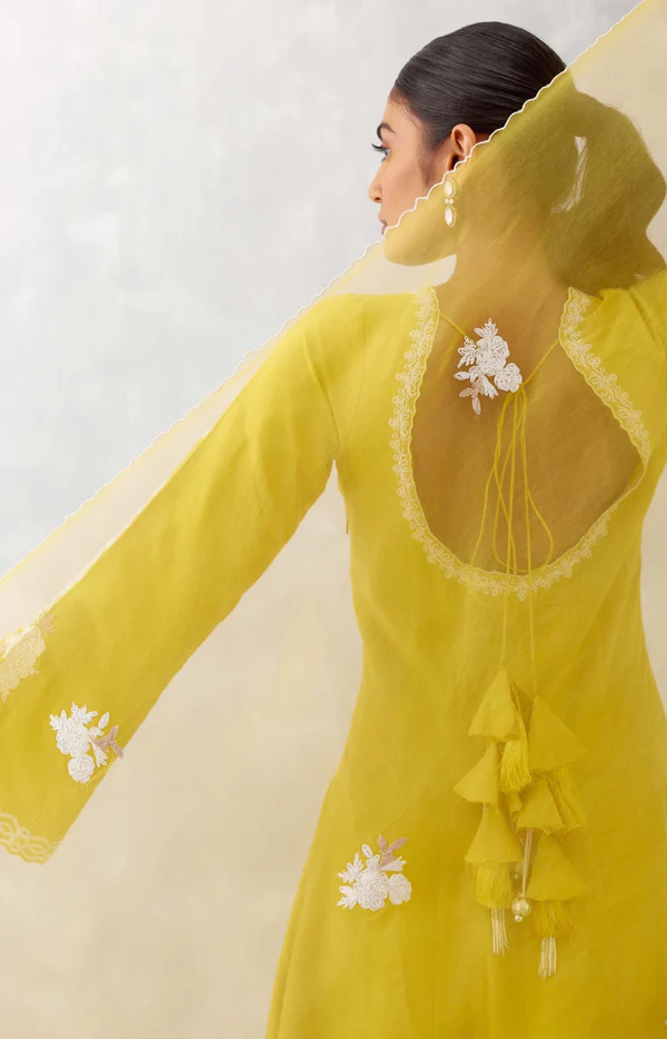 MUSTARD YELLOW EMBROIDERED ANARKALI SET