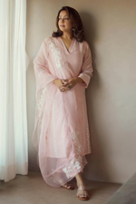 BLUSH PINK EMBROIDERED CHANDERI KURTA SET