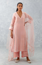 BLUSH PINK EMBROIDERED CHANDERI KURTA SET