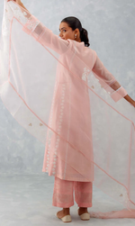 BLUSH PINK EMBROIDERED CHANDERI KURTA SET