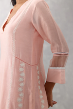 BLUSH PINK EMBROIDERED CHANDERI KURTA SET