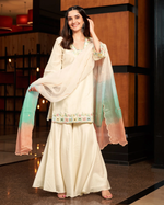 WHITE EMBROIDERED CHANDERI SHARARA SET