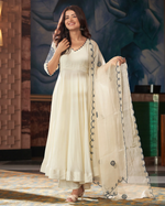 BLUE CREAM EMBROIDERED MUSLIN SILK SUIT SET