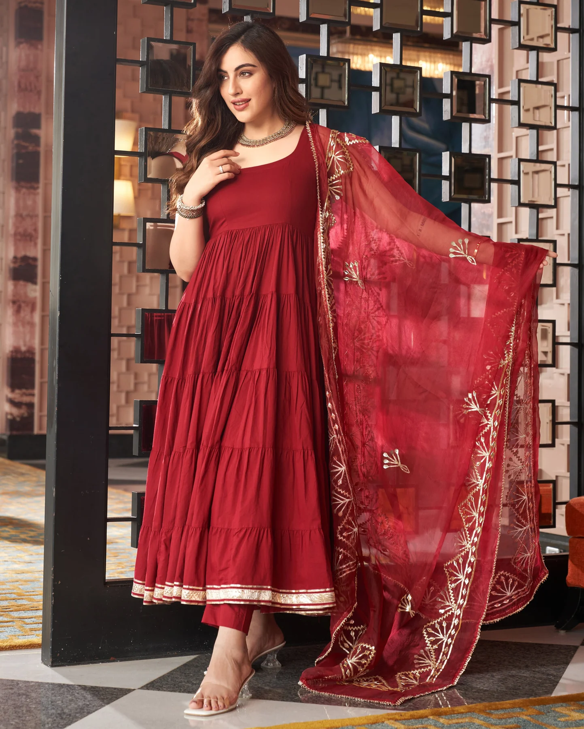 MAROON GOTAPATTI COTTON SUIT SET