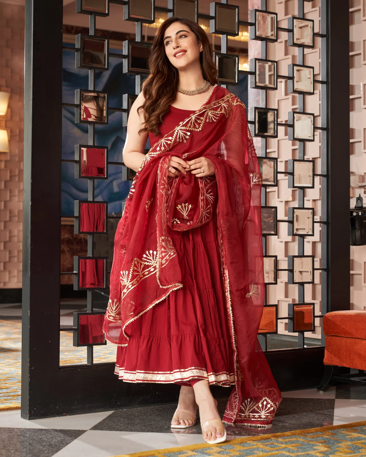 MAROON GOTAPATTI COTTON SUIT SET