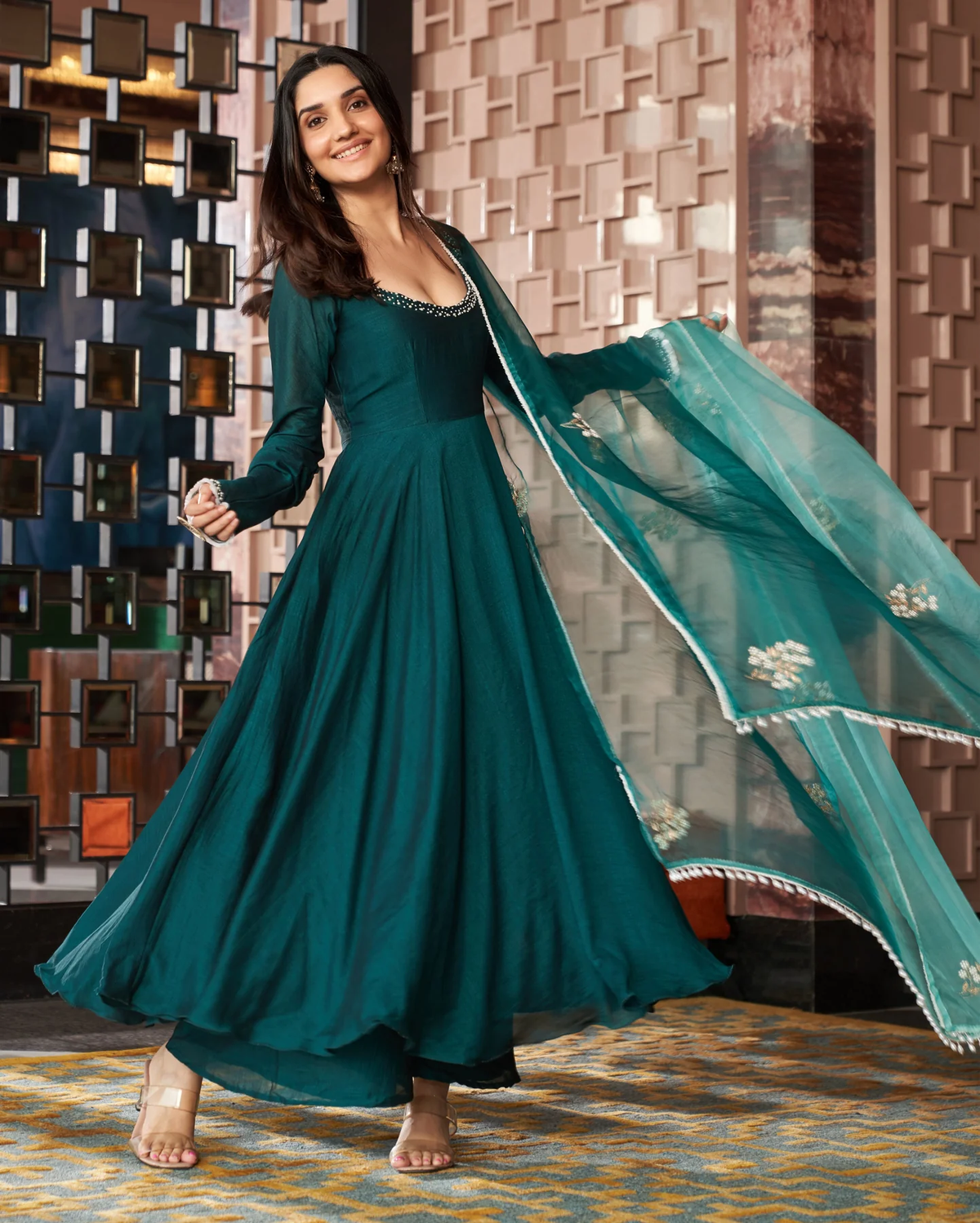 DARK GREEN EMBROIDERED ANOKHA SUIT SET