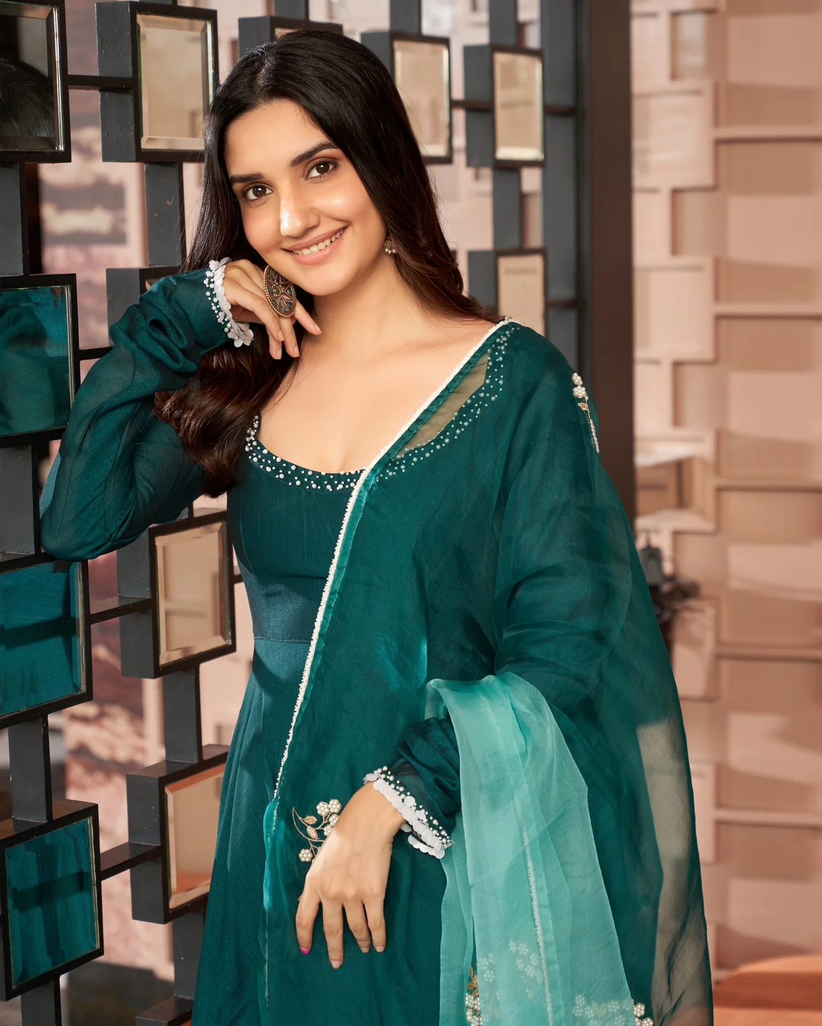 DARK GREEN EMBROIDERED ANOKHA SUIT SET