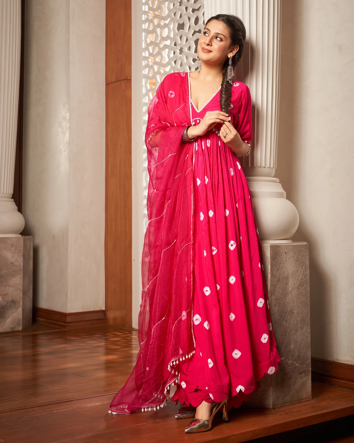 PINK BANDHANI SILK SUIT SET