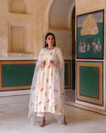 Cotton Anarkali Set With Chikan Pant And Organza Dupatta