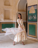 Cotton Anarkali Set With Chikan Pant And Organza Dupatta