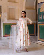 Cotton Anarkali Set With Chikan Pant And Organza Dupatta