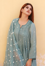 Tie Die Bandhani Cotton Ada Sky Mudal Kurta Set With Doriya Dupatta