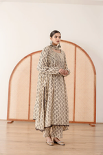 Kashmiri Faren Abaya White Block Print Voil Kurta Set With Dupatta