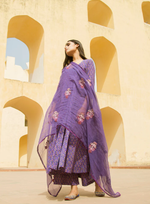 Block Print Sunflower Purple Cotton Anarkali Set With Doriya Dupatta