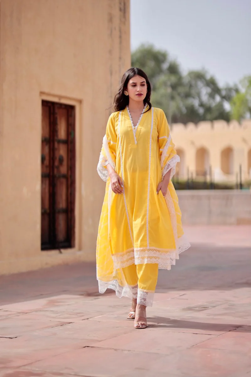 Yellow Cotton Straight Set