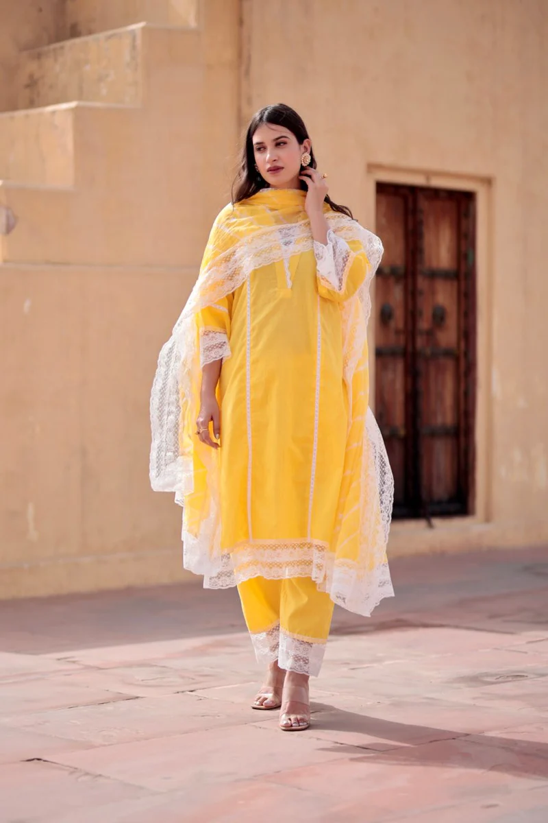 Yellow Cotton Straight Set