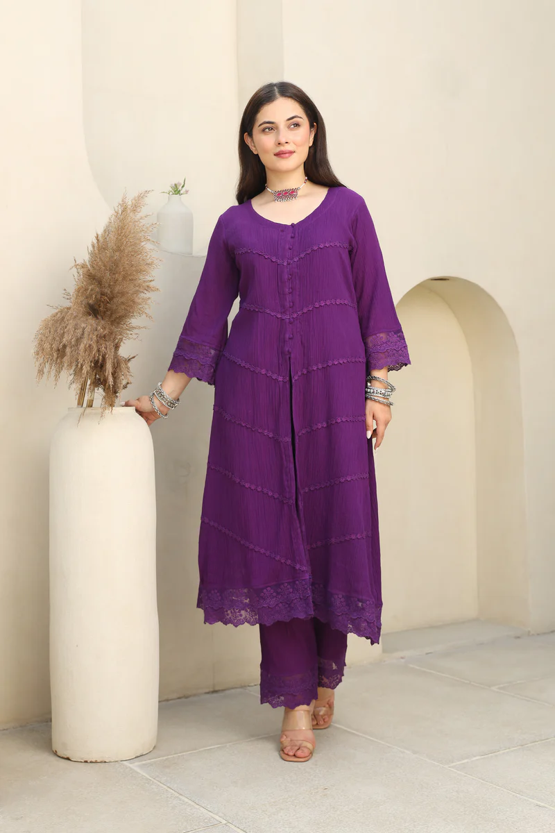 Violet Dreams Cotton Gauze Suit Set