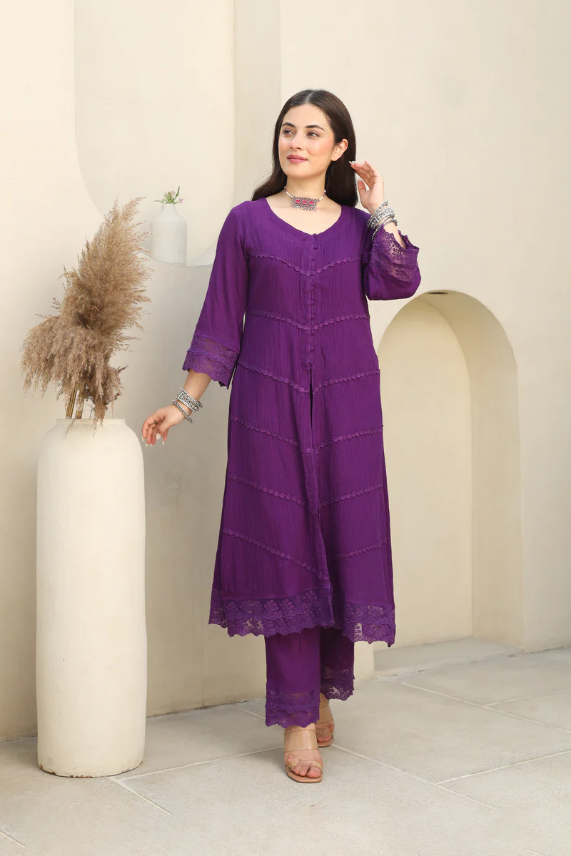 Violet Dreams Cotton Gauze Suit Set