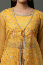 Yellow Embroidered Gilet, Crop-Top and Palazzo Set