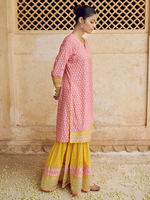 Pink Printed Cotton Sharara Suit - Set of 3