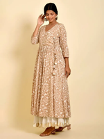 Beige Hand Block Printed Cotton Mulmul Kurta with Sharara- Set of 2