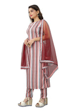 Vibrant Kaleidoscope: Pure Crepe Multicolor Printed Kurti, Pant, and Dupatta Set