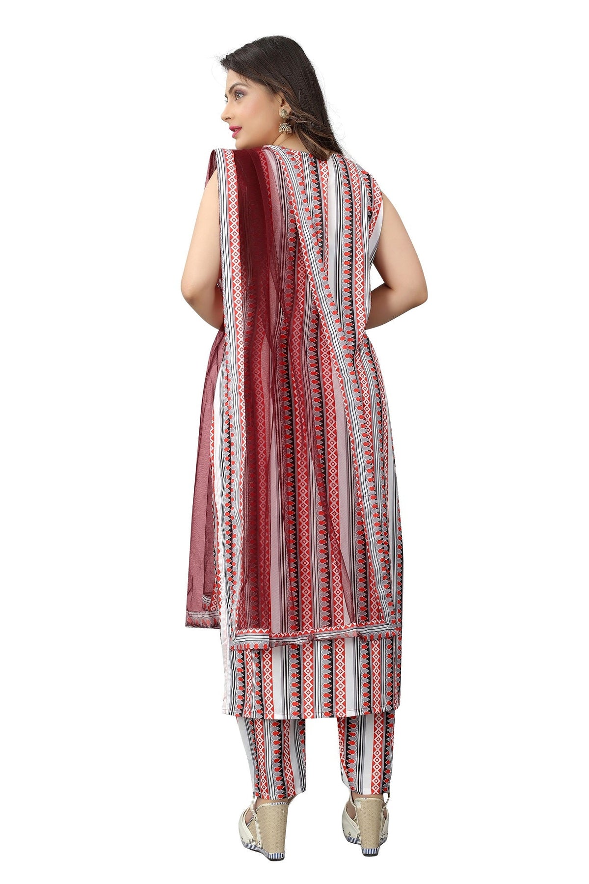 Vibrant Kaleidoscope: Pure Crepe Multicolor Printed Kurti, Pant, and Dupatta Set