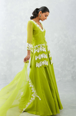 GREEN EMBROIDERED FRONT SLIT SHARARA SET