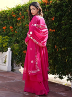 Pink Chiffon Sharara Suit with Embroidered Dupatta- Set of 3