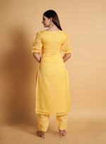 Sunlit Serenity: Yellow Soft Organza Embroidered Kurta and Pant Set