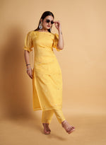 Sunlit Serenity: Yellow Soft Organza Embroidered Kurta and Pant Set