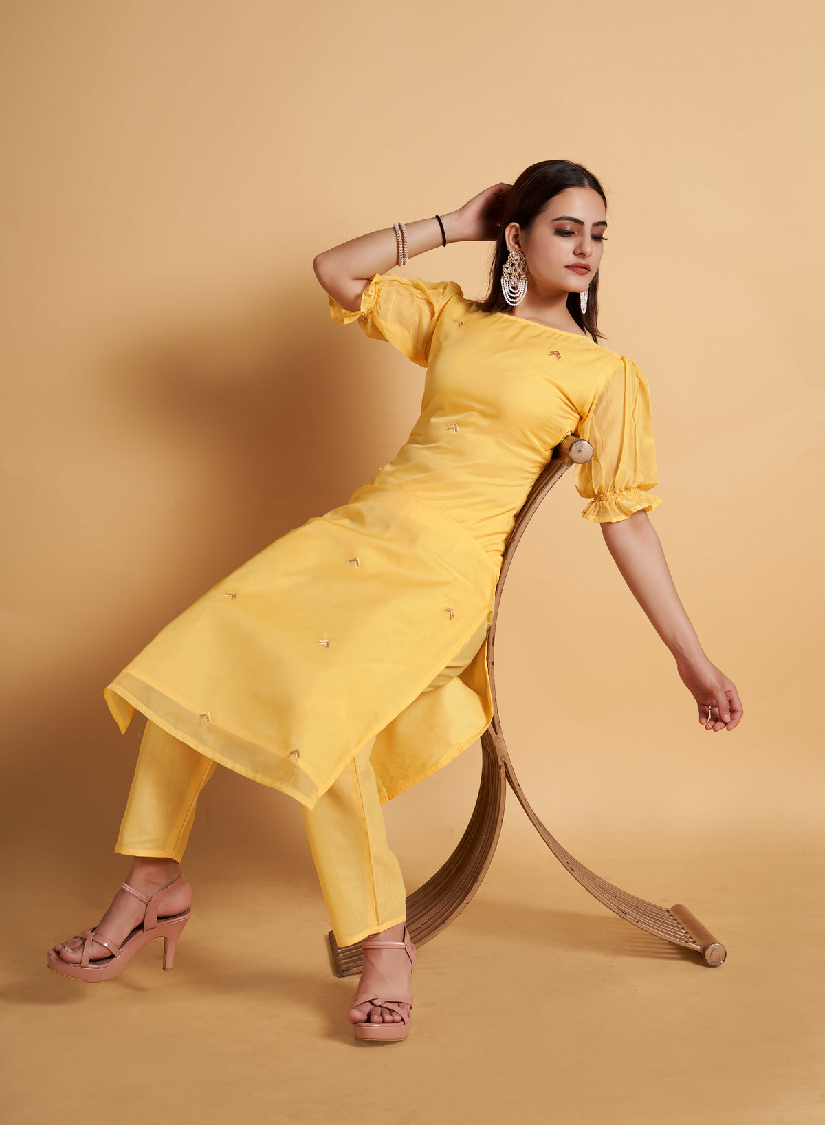 Sunlit Serenity: Yellow Soft Organza Embroidered Kurta and Pant Set