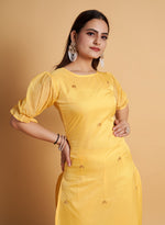 Sunlit Serenity: Yellow Soft Organza Embroidered Kurta and Pant Set